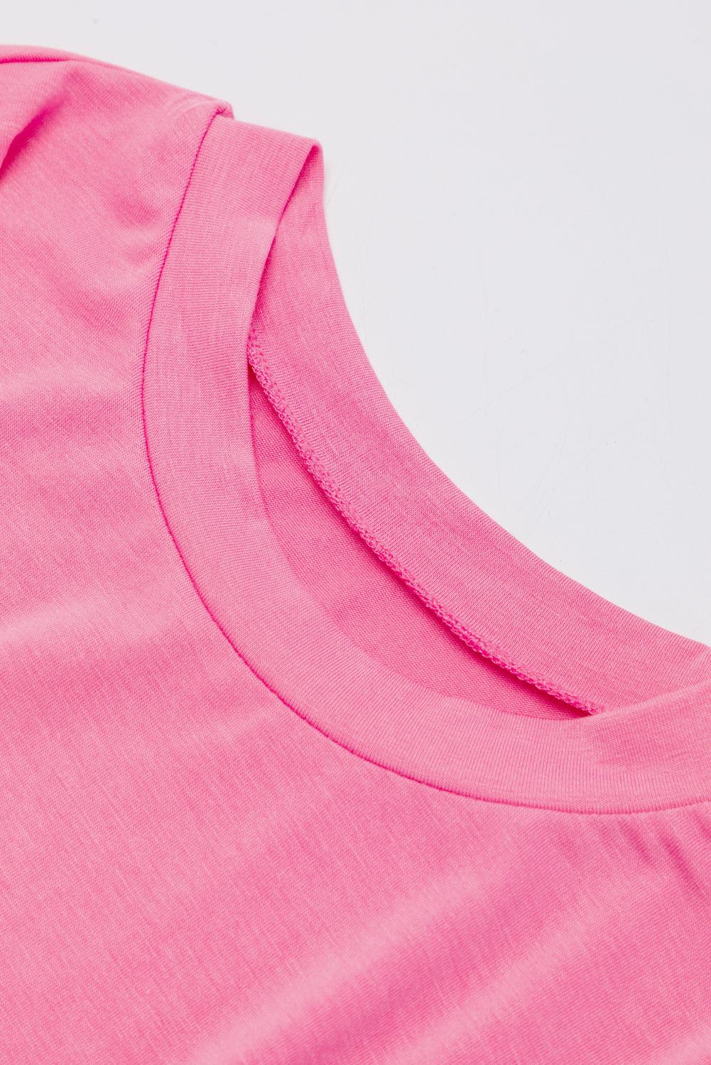Strawberry Pink Plain Slim Fit Crop Top And Wide Leg Pants Set - The Fair Lady Shop