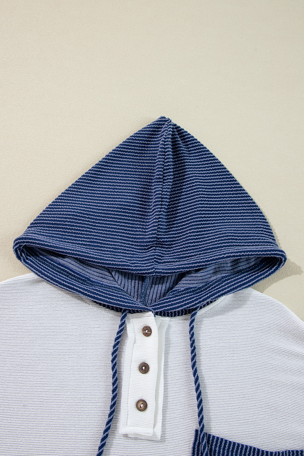White Corded Patch Pocket Drawstring Henley Long Sleeve Top - The Fair Lady Shop