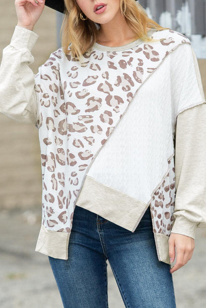 Leopard Print Color Block Asymmetrical Sweatshirt for Women - The Fair Lady Shop