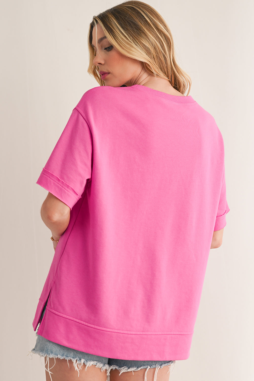 Sachet Pink 60s Flower Applique Slits T-Shirt - The Fair Lady Shop