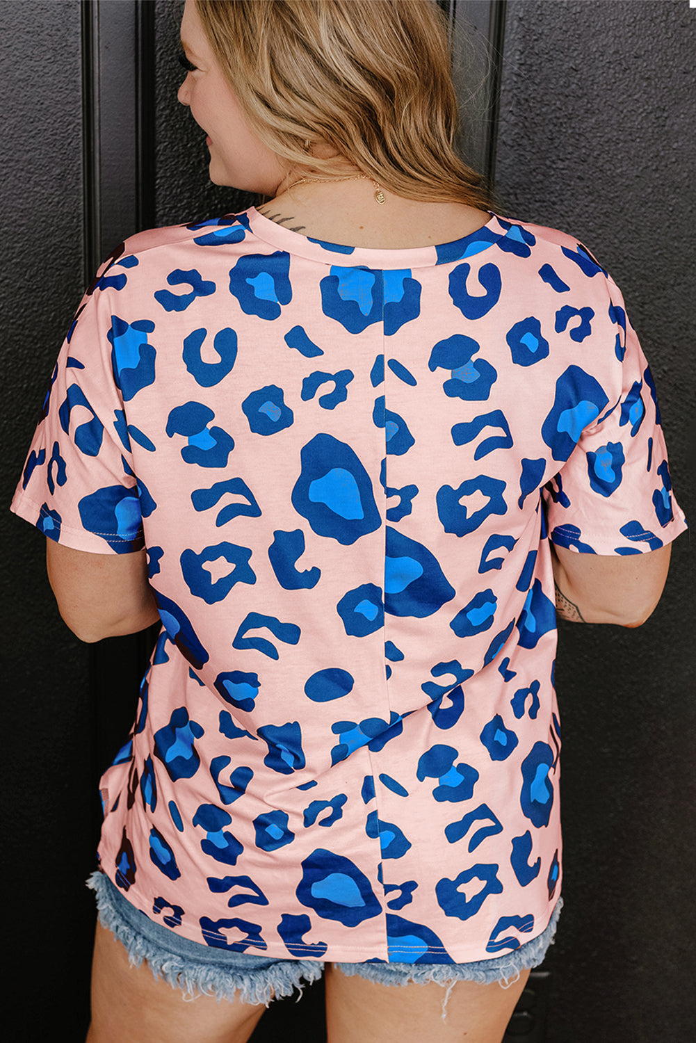Pink Leopard Print V Neck Plus Size Tee - The Fair Lady Shop