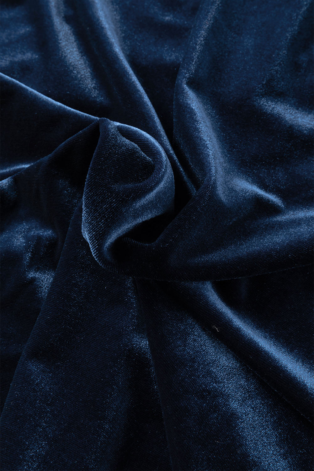 Navy Blue Frilled Buttoned V Neck Velvet Blouse - The Fair Lady Shop