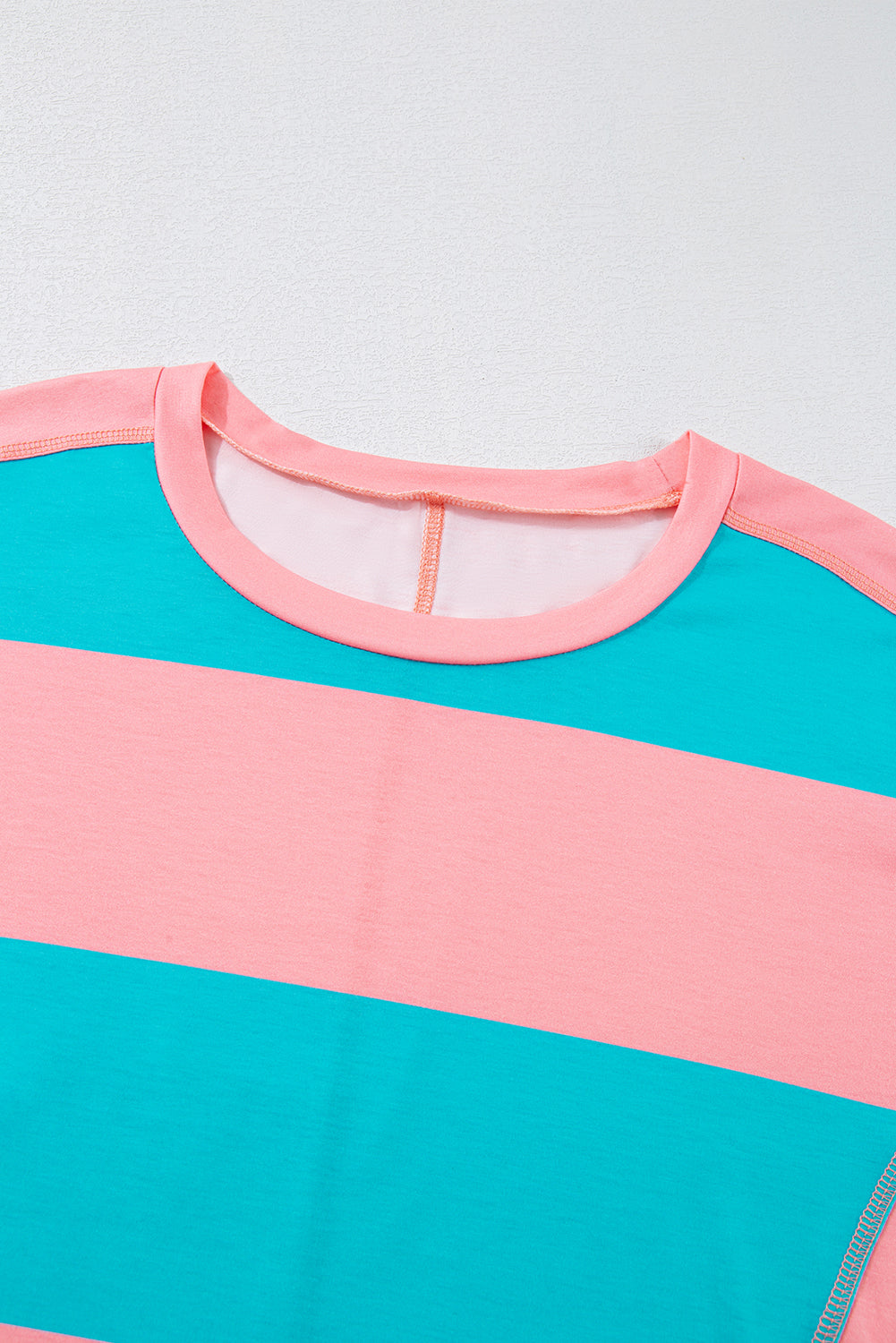 Light Blue Colorblock Drop Sleeve Round Neck Top - The Fair Lady Shop