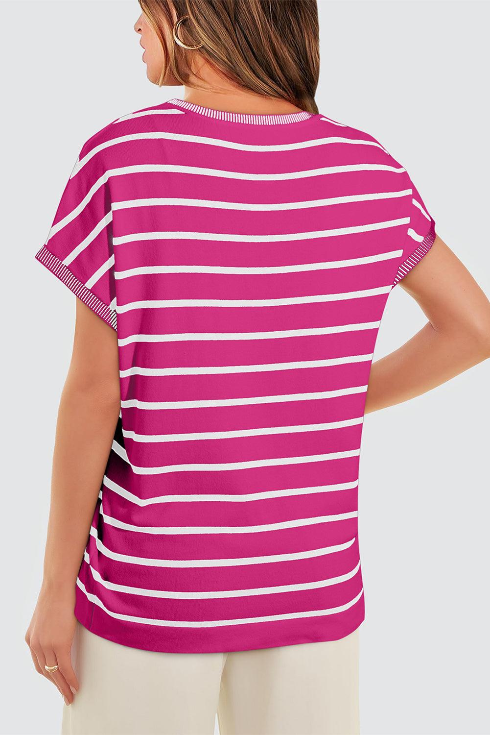 Khaki Stripe Knitted Dolman T Shirt - The Fair Lady Shop