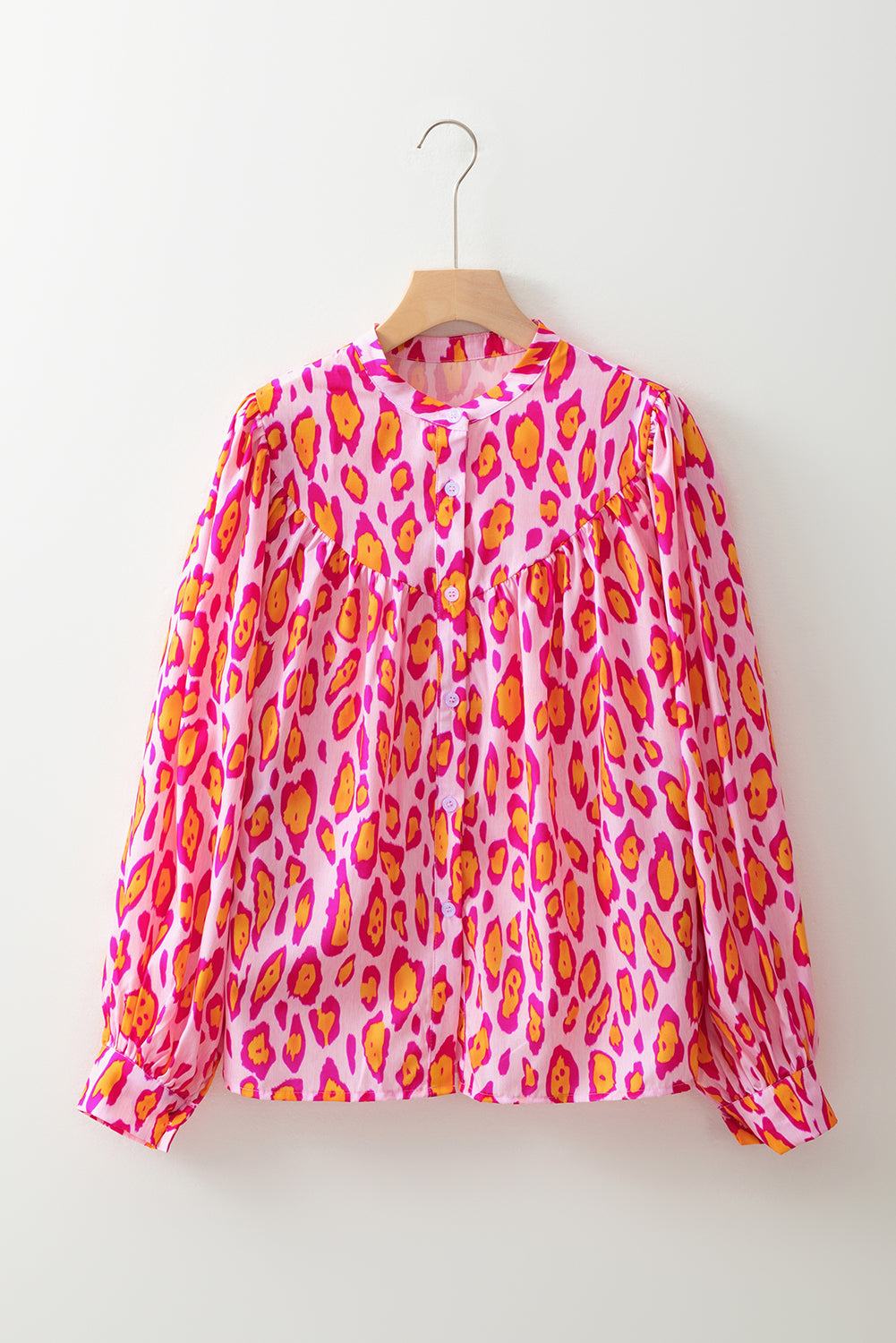 Rose Red Leopard Print Balloon Sleeve Loose Blouse - The Fair Lady Shop