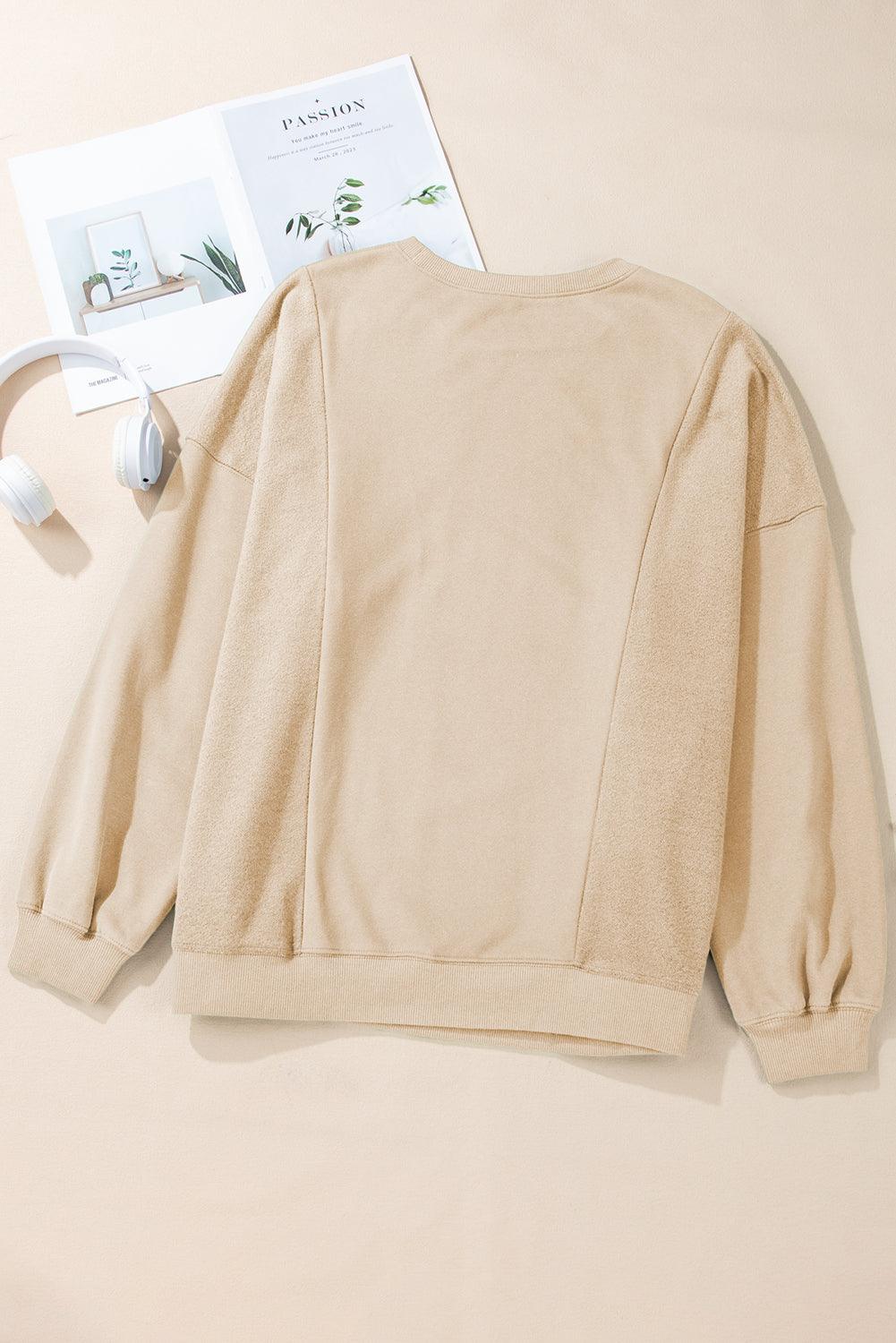 Apricot Loose Patchwork Crewneck Plus Size Sweatshirt - The Fair Lady Shop