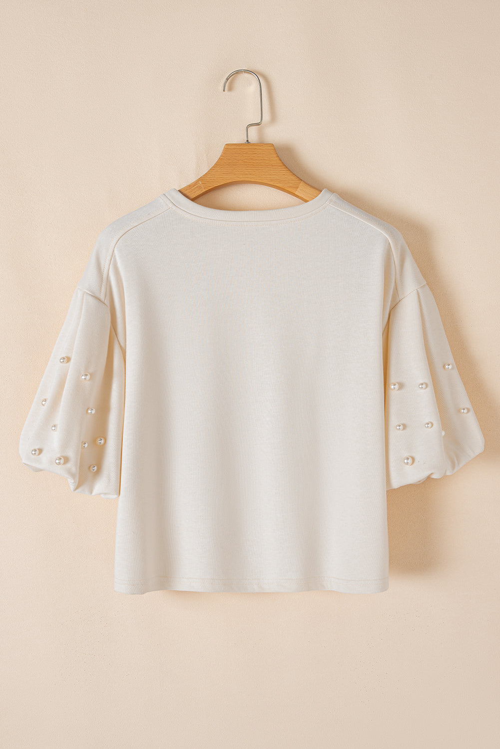 White Pearled Puff Sleeve Round Neck Loose Top - The Fair Lady Shop