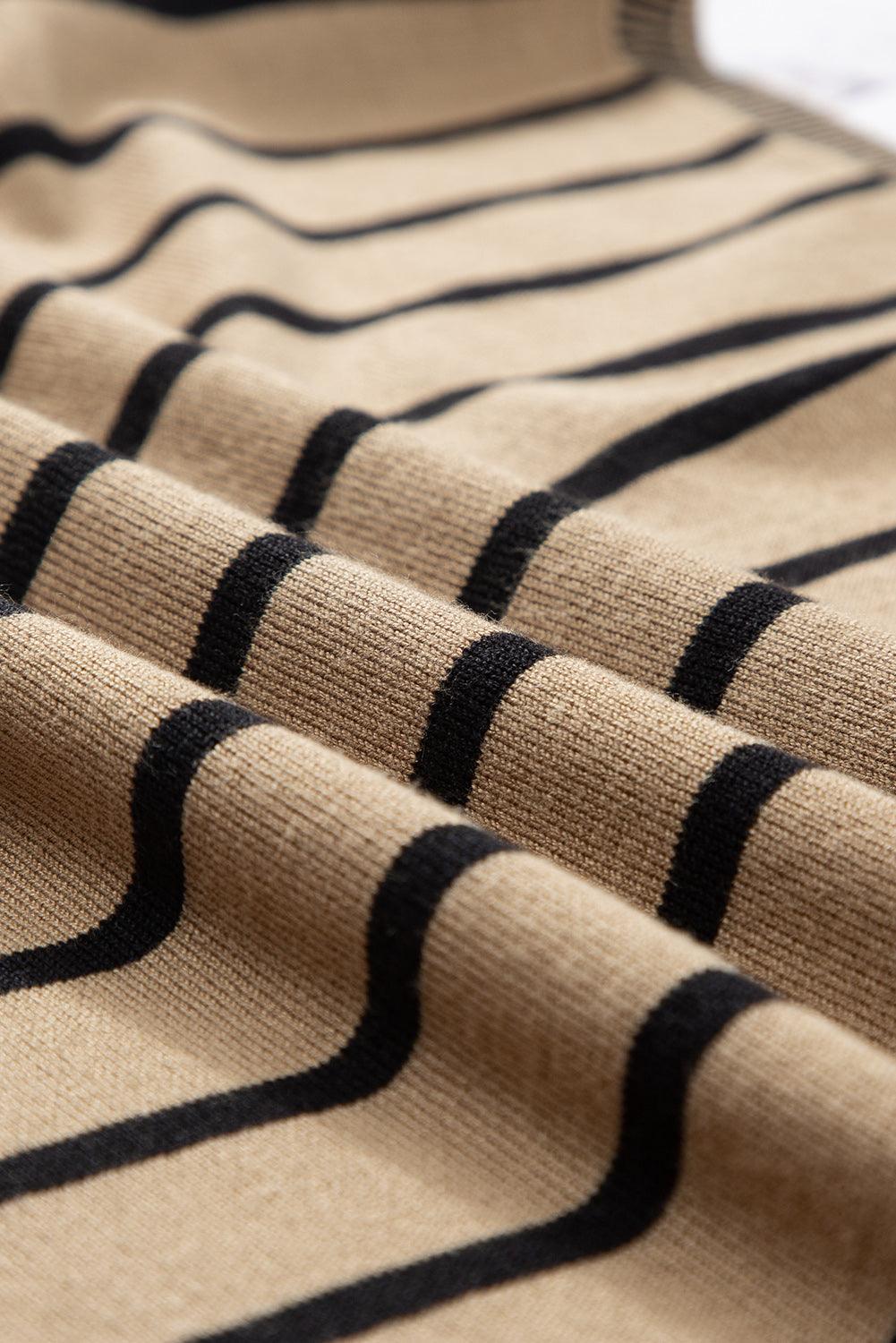 Khaki Stripe Knitted Dolman T Shirt - The Fair Lady Shop
