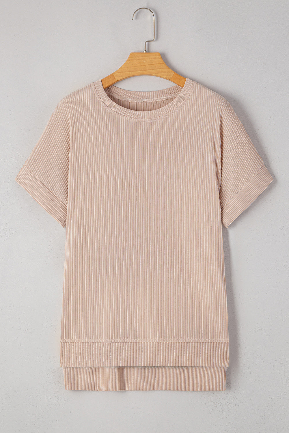 Jet Stream Textured Side Slits Short Sleeve Top - The Fair Lady Shop