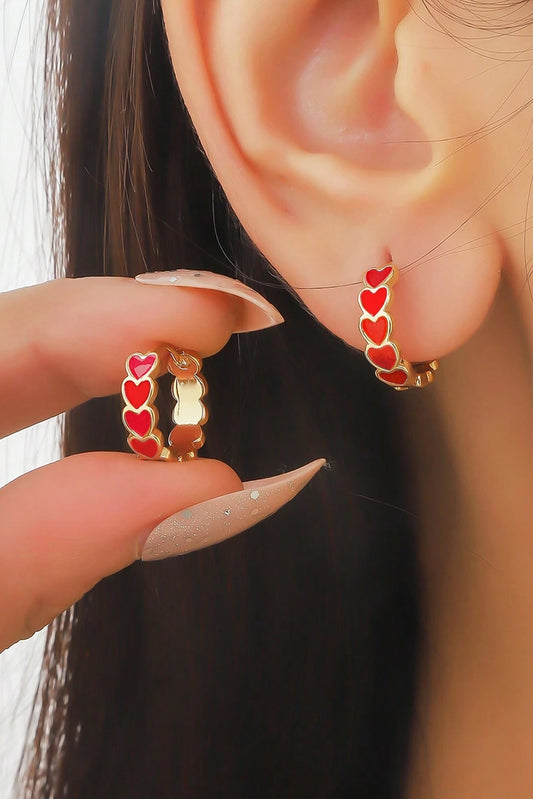 Fiery Red Valentine Heart Hoop Earrings