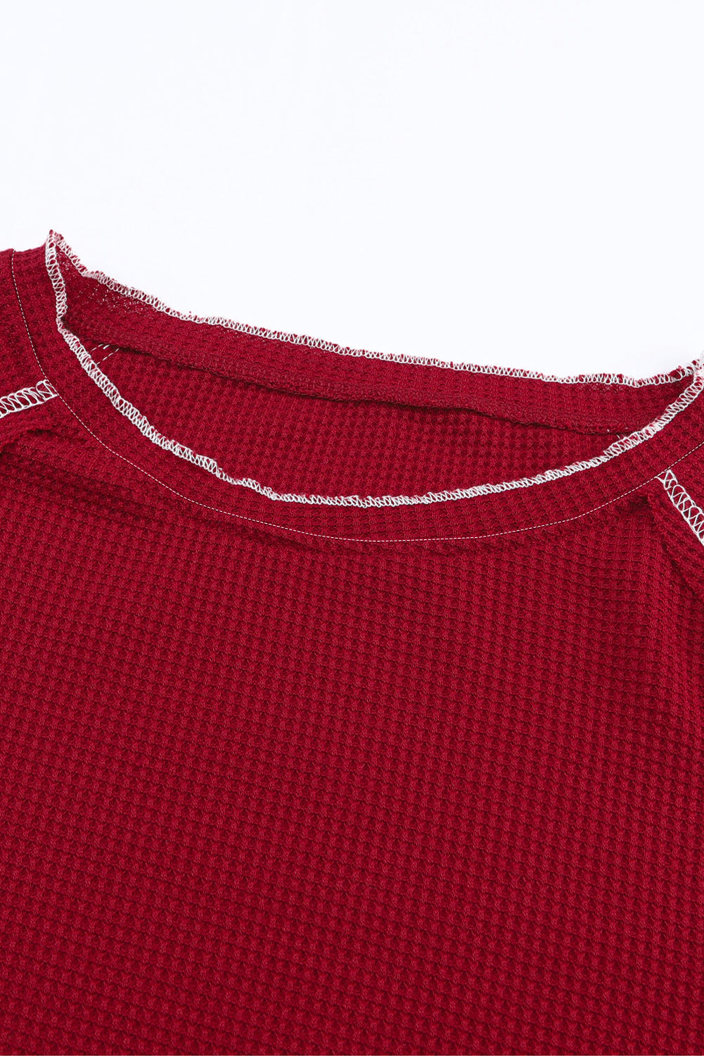 Red Exposed Seam Textured Pullover Long Sleeve Top - The Fair Lady Shop