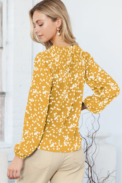 Yellow Frill Split V Neck Boho Crinkled Blouse - The Fair Lady Shop