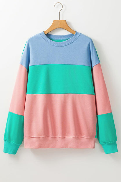 Meadow Mauve Colorblock Patchwork Drop Shoulder Sweatshirt - The Fair Lady Shop