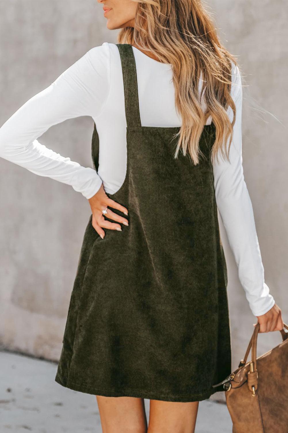 Cinnamon Corduroy Front Pockets Overall Dress - The Fair Lady Shop