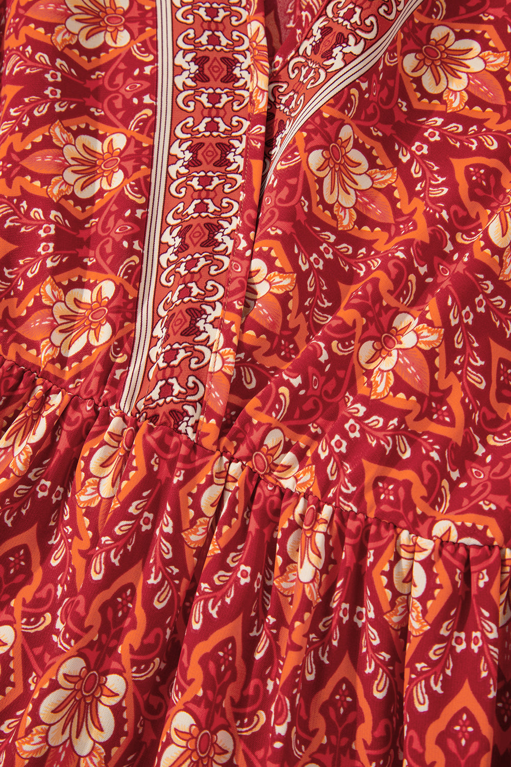 Orange Plus Size Boho Print Surplice Neck Empire Waist Flowy Mini Dress - The Fair Lady Shop