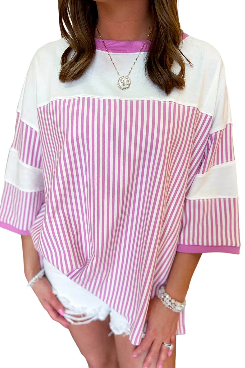 Phalaenopsis Striped Patchwork Oversized Tee - The Fair Lady Shop