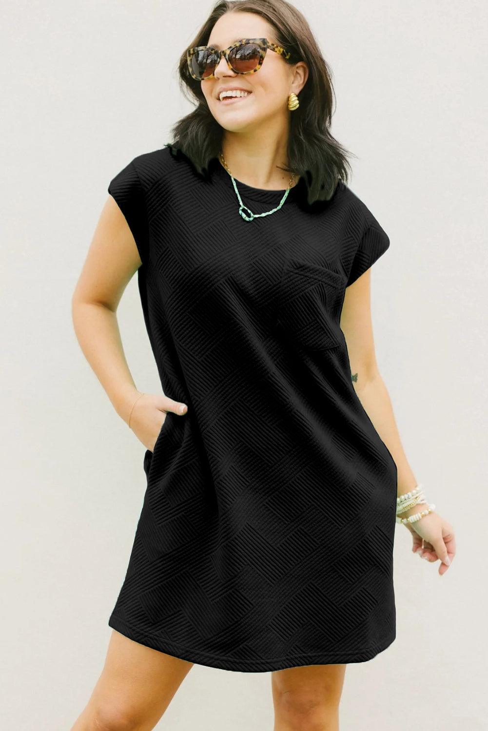 Sachet Pink Plain Textured Pocketed Mini Dress - The Fair Lady Shop