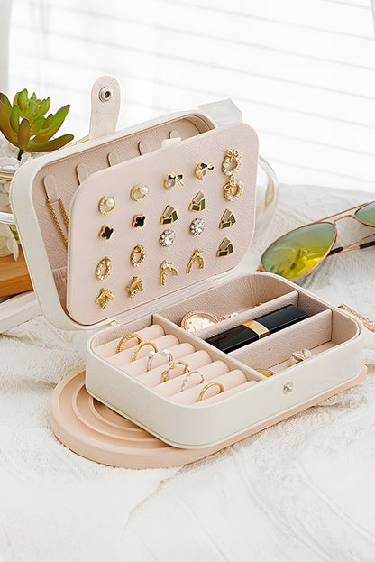 White Multi Layers Lint Lined Buttoned Closure Portable Jewelry Organizer - The Fair Lady Shop