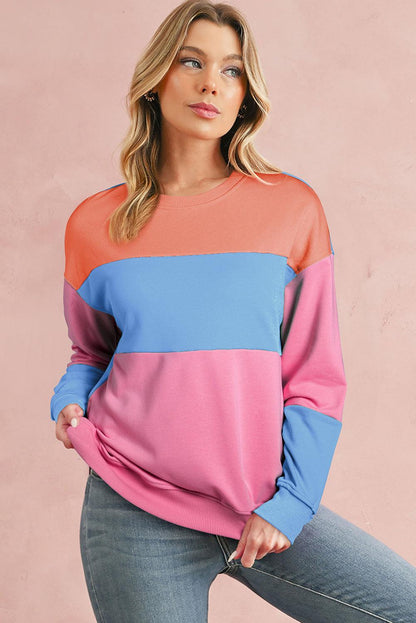 Meadow Mauve Colorblock Patchwork Drop Shoulder Sweatshirt - The Fair Lady Shop