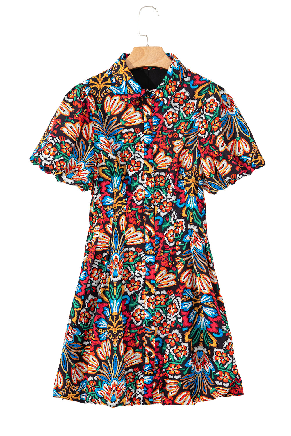 Multicolour Bohemian Floral Bubble Sleeve Dress - The Fair Lady Shop