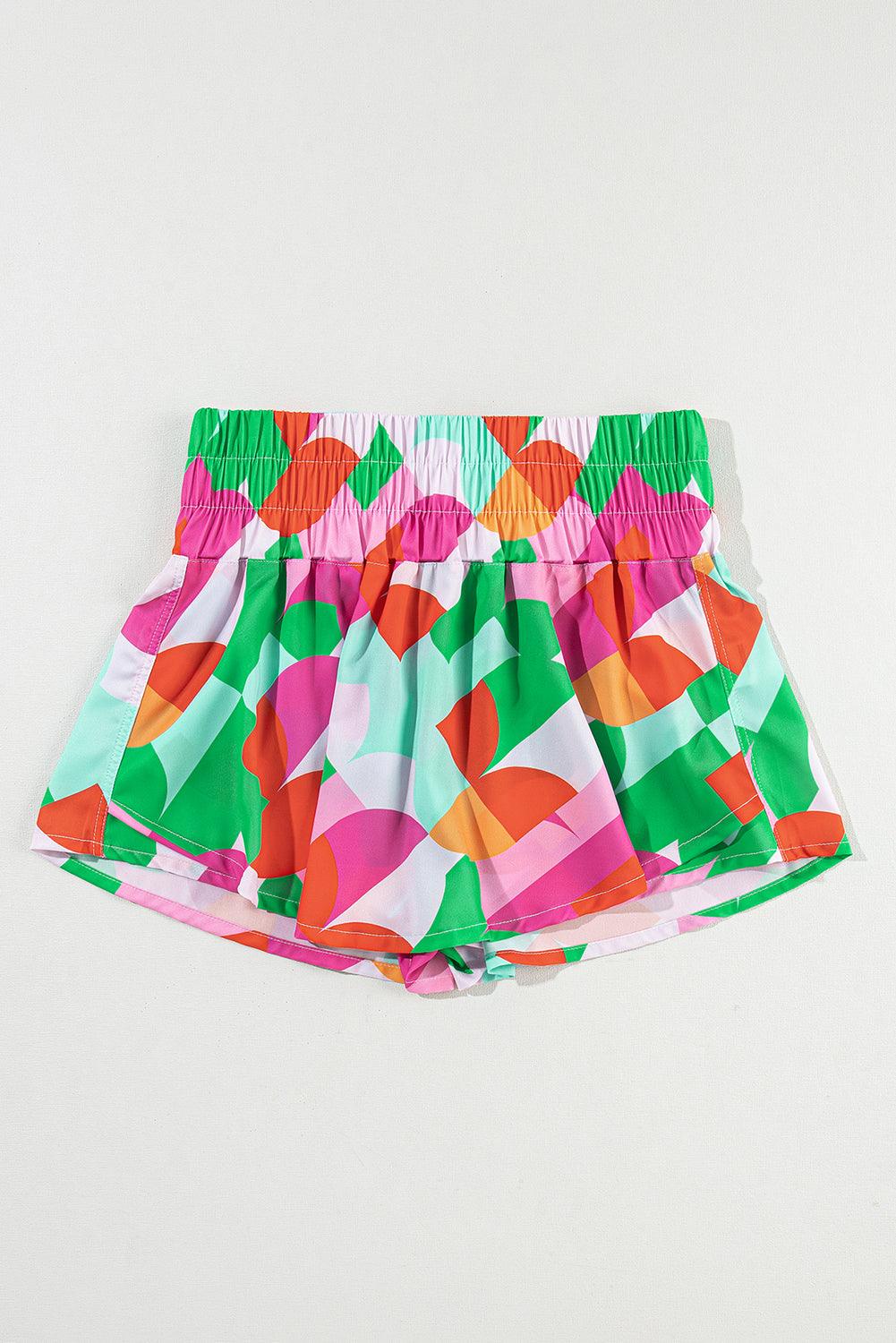 Purple Abstract Print Smocked Waist Flared Shorts - The Fair Lady Shop