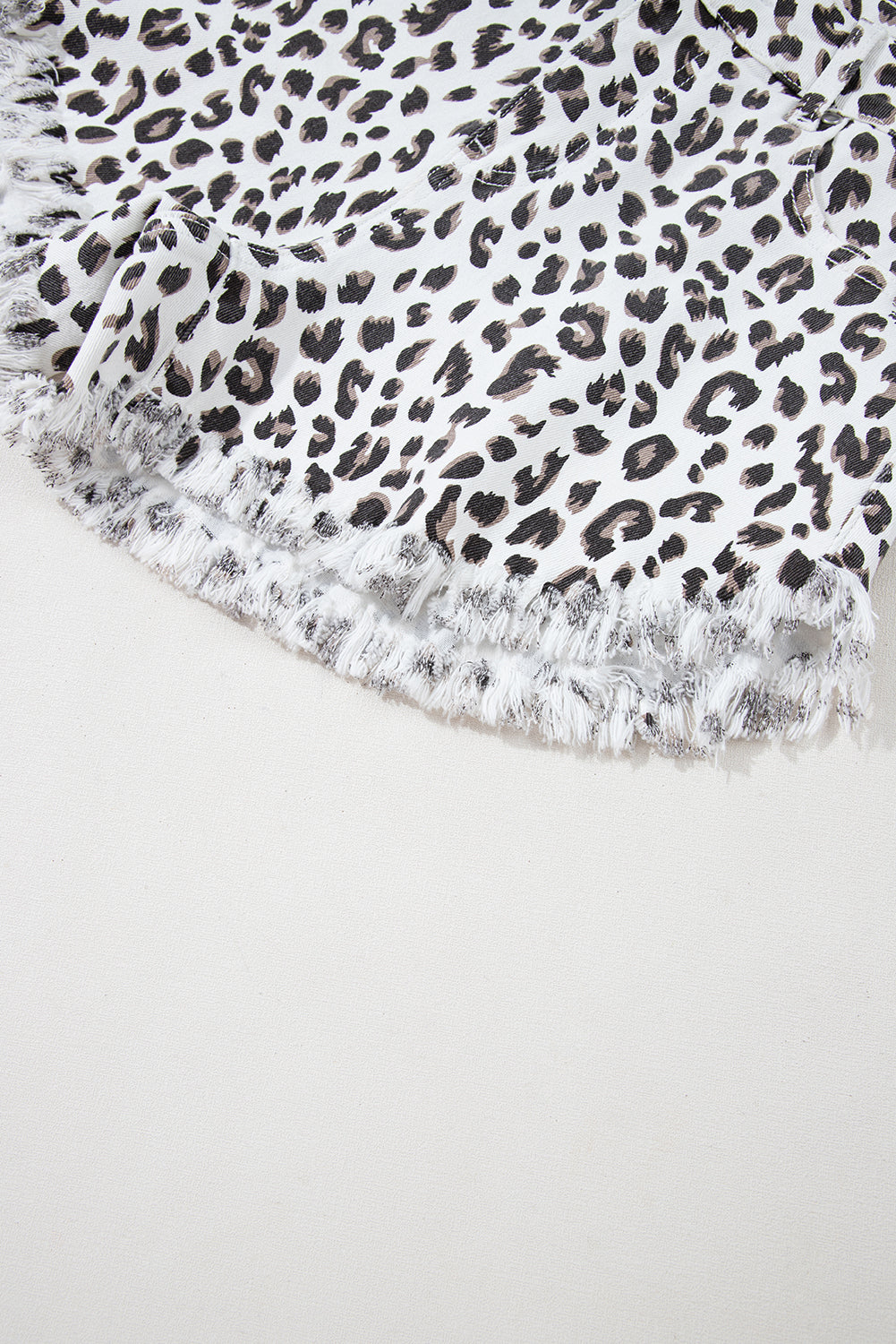 White Leopard Frayed Hem Denim Shorts - The Fair Lady Shop