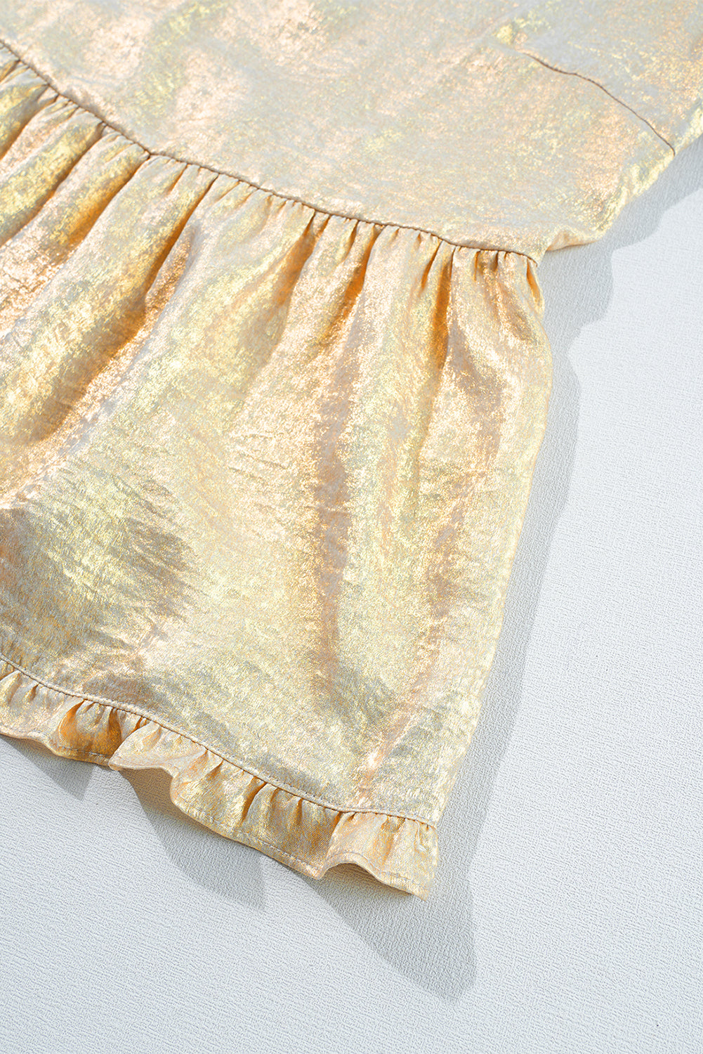 Gold Metallic Velvet Frill V Neck Puff Sleeve Babydoll Blouse - The Fair Lady Shop
