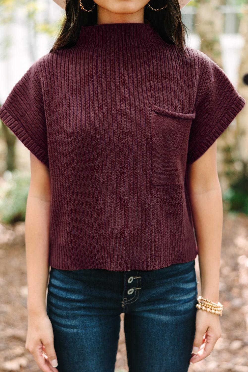 Green Patch Pocket Ribbed Knit Short Sleeve Sweater - The Fair Lady Shop