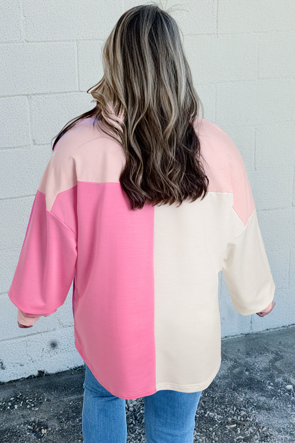 Bonbon Patchwork Pockets Half Button Plus Size Sweatshirt - The Fair Lady Shop