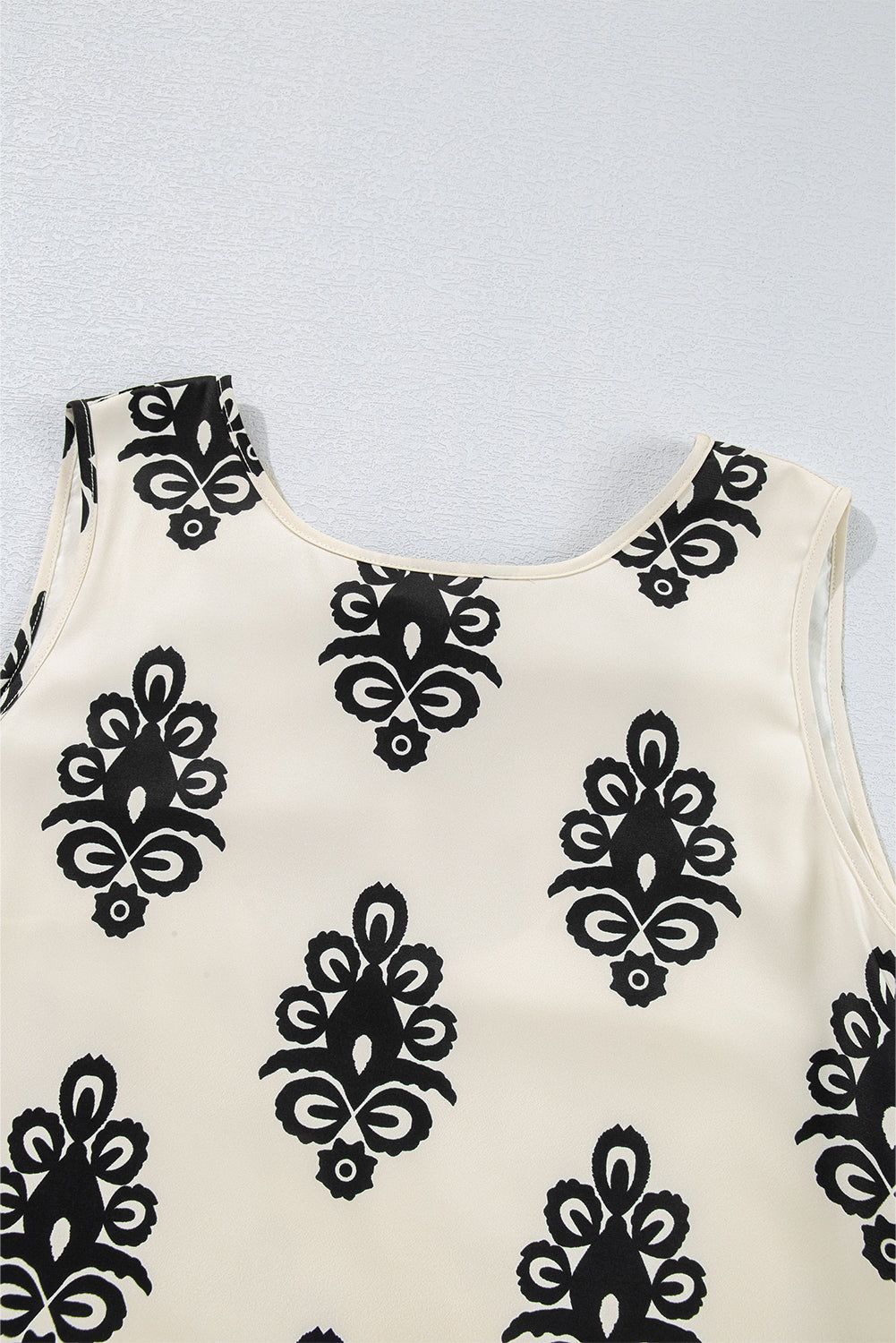 Beige Geometric Printed Sleeveless Hollowed Bowknot Back Mini Dress - The Fair Lady Shop