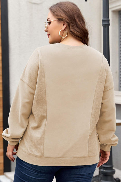 Apricot Loose Patchwork Crewneck Plus Size Sweatshirt - The Fair Lady Shop