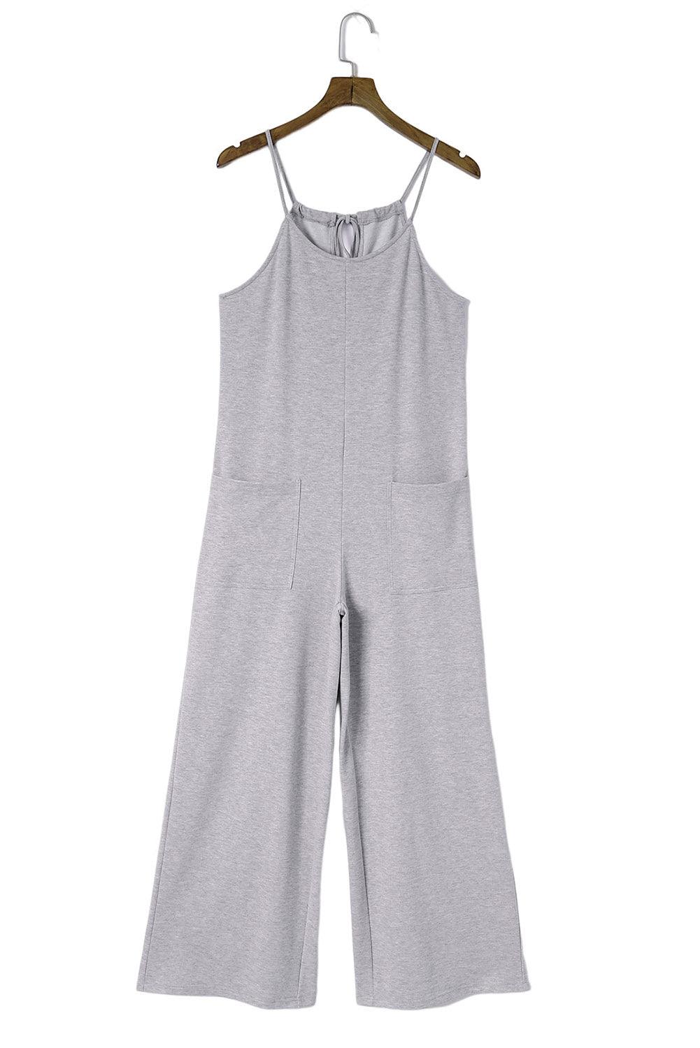 Black Loose Fit Side Pockets Spaghetti Strap Wide Leg Jumpsuit - The Fair Lady Shop