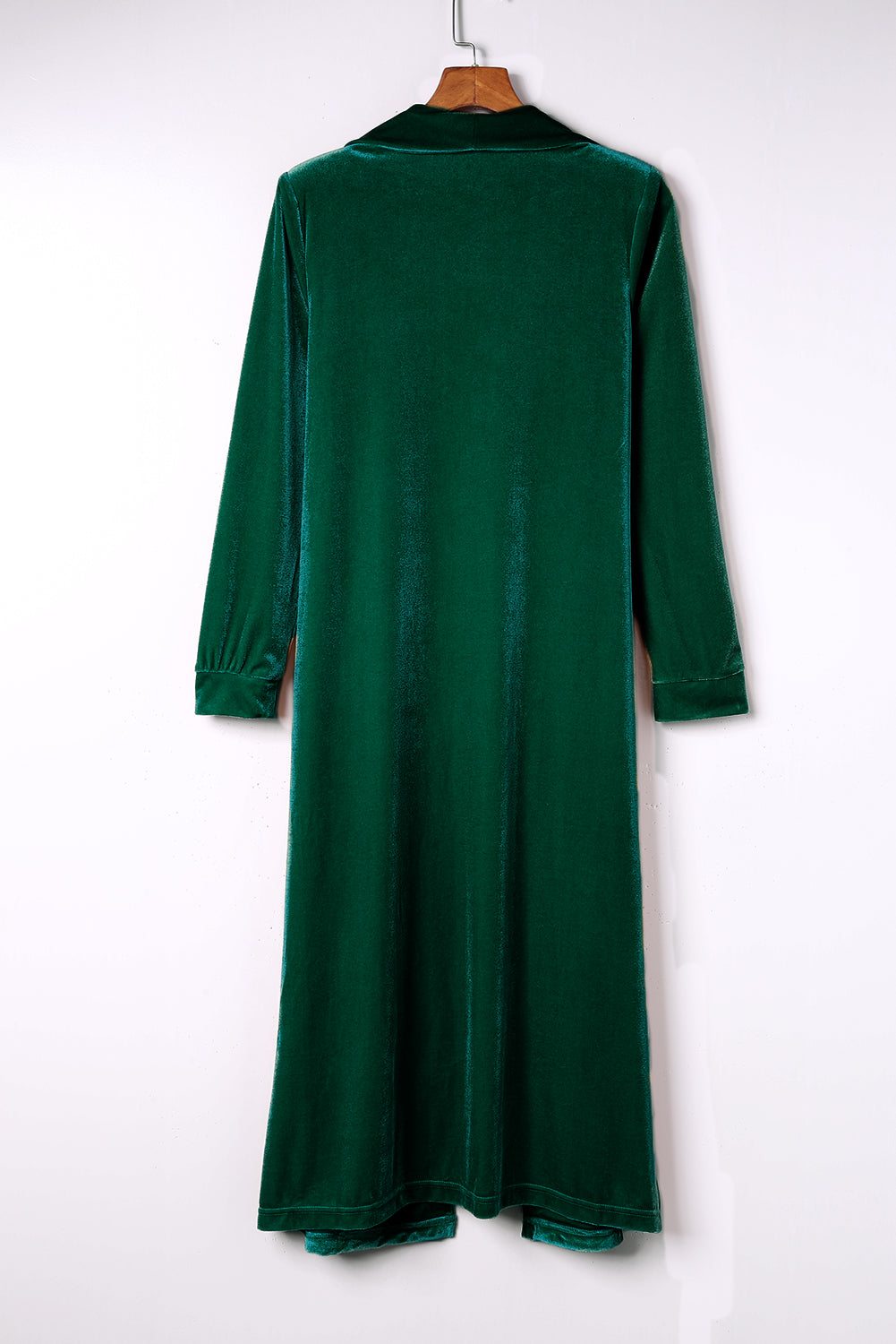 Green Velvet Elegant Pocket Open Front Long Cardigan - The Fair Lady Shop