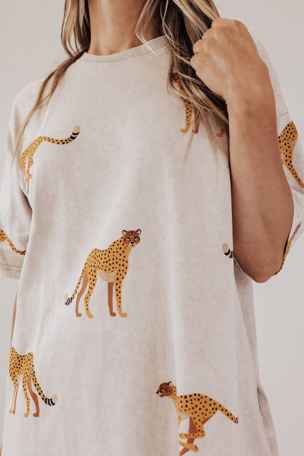 Apricot Plus Size Cheetah Print Side Pockets T Shirt Mini Dress - The Fair Lady Shop