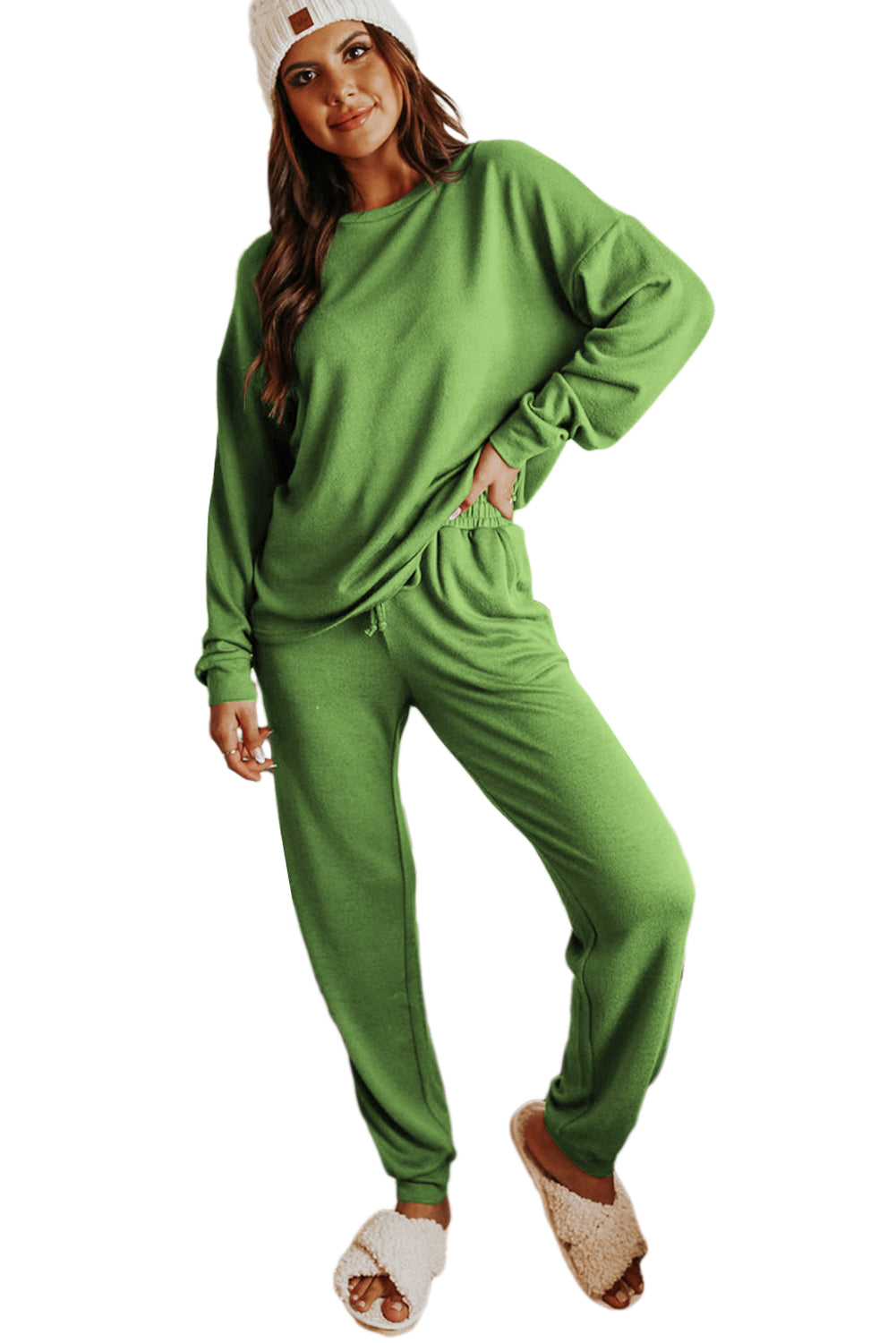 Spinach Green Long Sleeve Pullover & Jogger Pants Lounge Set - The Fair Lady Shop