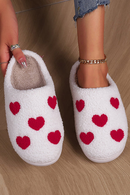 White Valentines Day Hearts Print Plush Slippers - The Fair Lady Shop