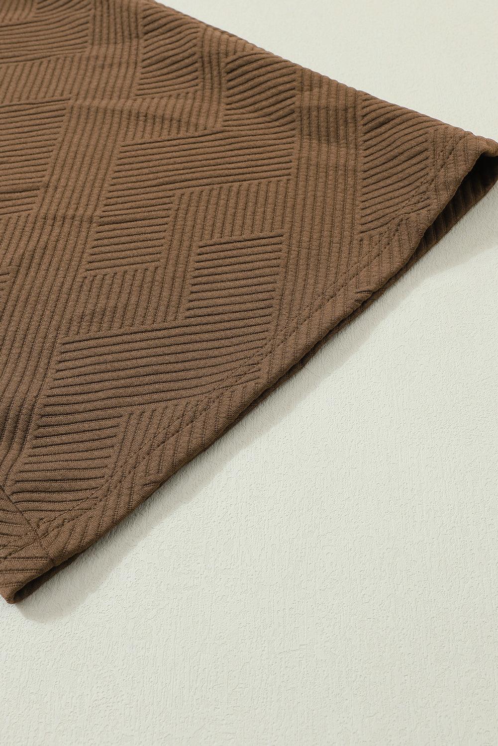 Dark Brown Textured Loose Slouchy Long Sleeve Top and Pants Set - The Fair Lady Shop