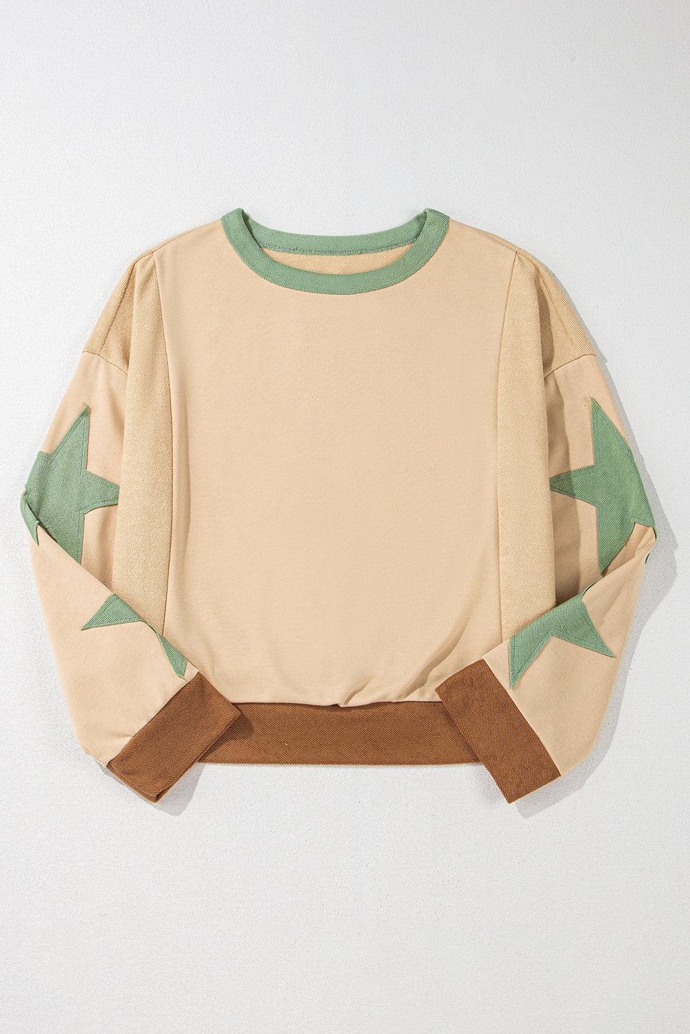 Parchment Star Patchwork Exposed Seam Oversized Sweatshirt - The Fair Lady Shop