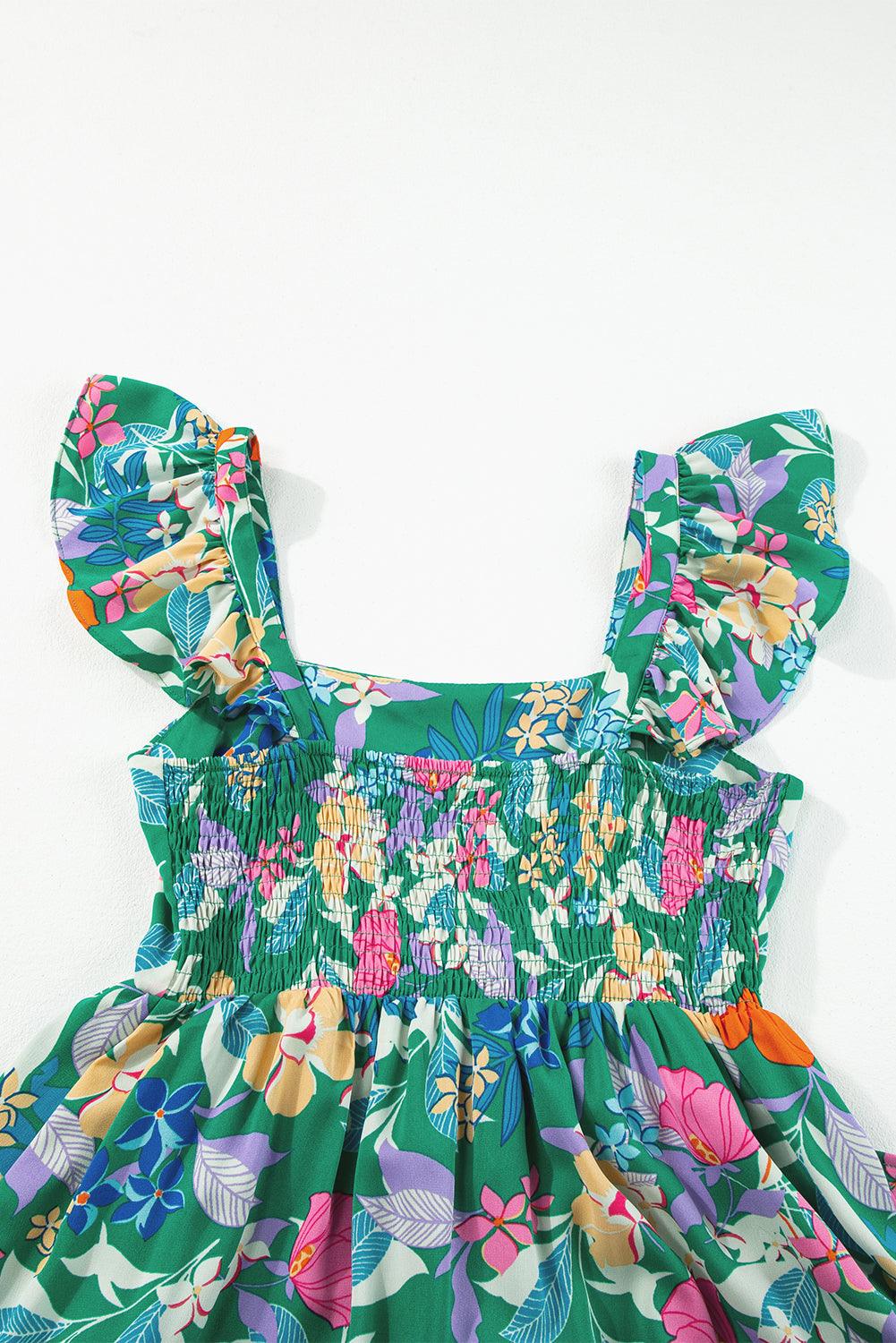 Pink Floral Print Sleeveless Ruffle Tiered Maxi Dress - The Fair Lady Shop