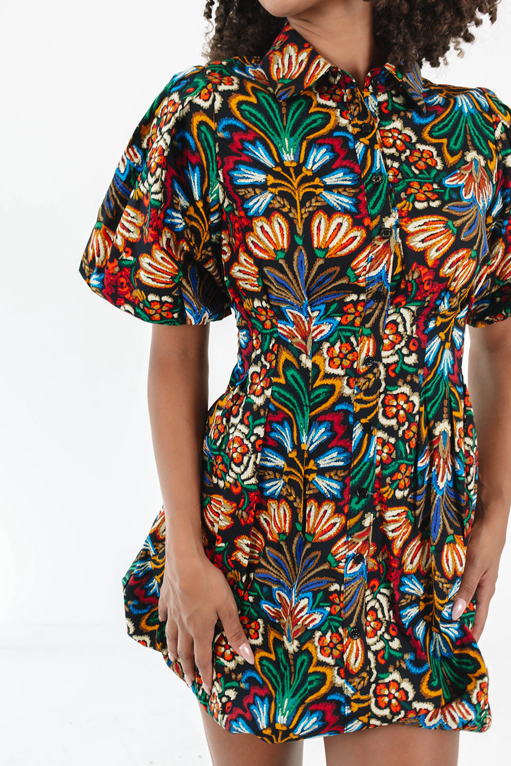 Multicolour Bohemian Floral Bubble Sleeve Dress - The Fair Lady Shop