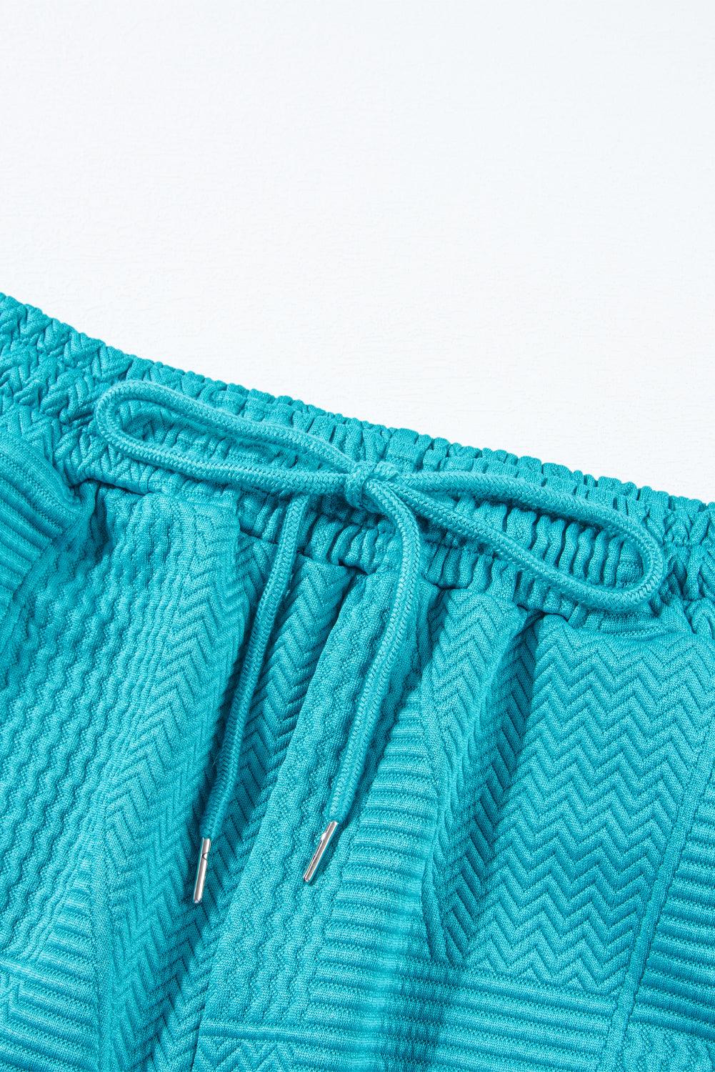Dark Green Textured Ruffle Split Top and Drawstring Shorts Set - The Fair Lady Shop