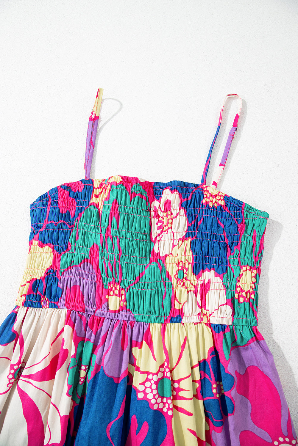 Purple Floral Print Shirred Spaghetti Strap Loose Maxi Dress - The Fair Lady Shop