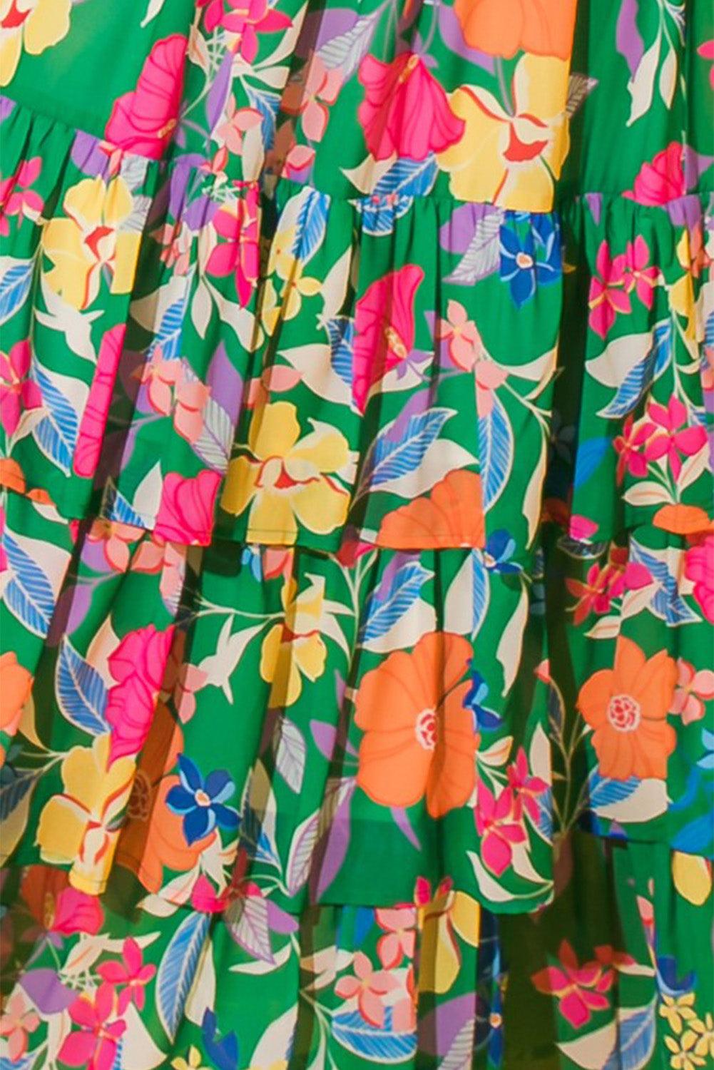 Pink Floral Print Sleeveless Ruffle Tiered Maxi Dress - The Fair Lady Shop