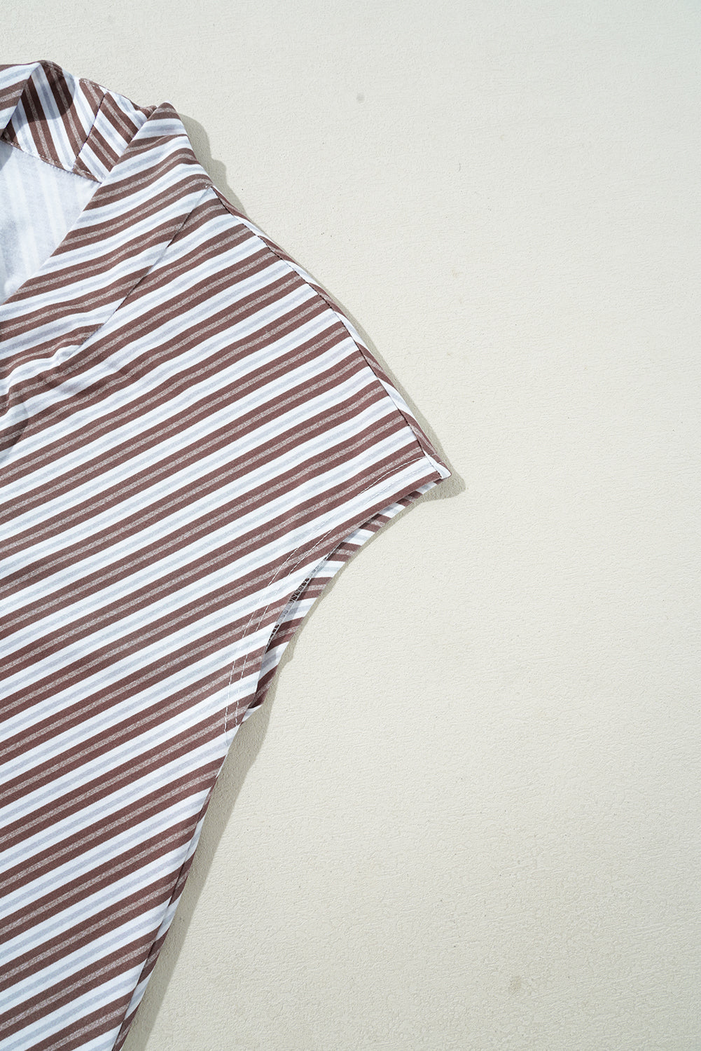 Chestnut Stripe V-Neck Cap Sleeve Blouse - The Fair Lady Shop