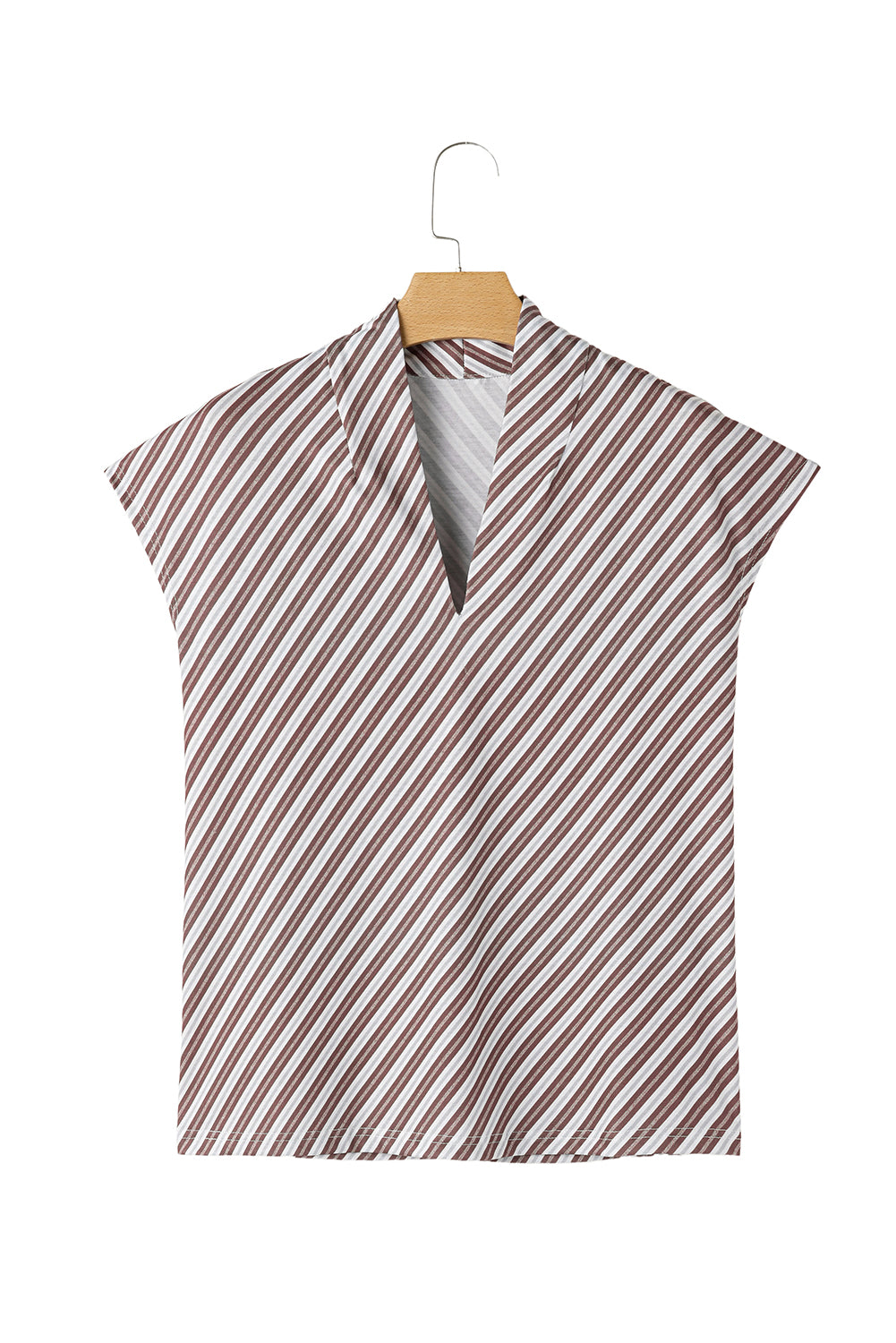 Chestnut Stripe V-Neck Cap Sleeve Blouse - The Fair Lady Shop