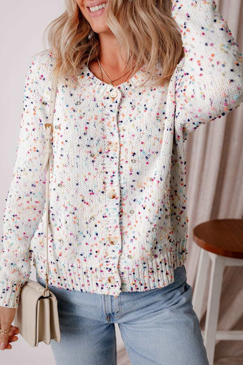 Apricot Confetti Knit Cropped Open Front Cardigan - The Fair Lady Shop