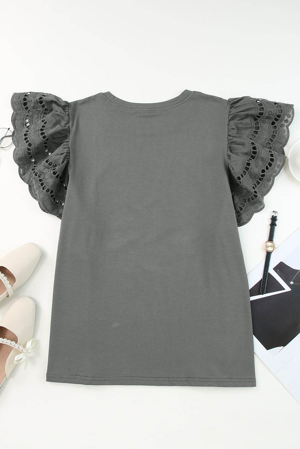 Gray Plus Size Flutter Sleeve Top - The Fair Lady Shop
