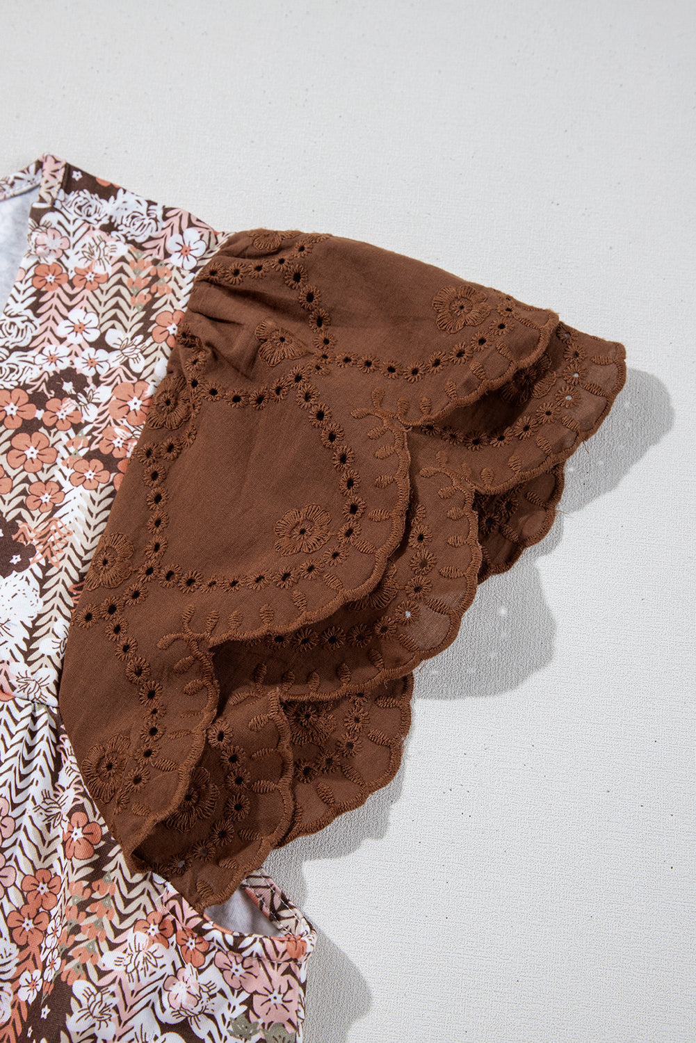 Khaki Floral Patchwork Flowy Sleeve Plus Size Blouse - The Fair Lady Shop