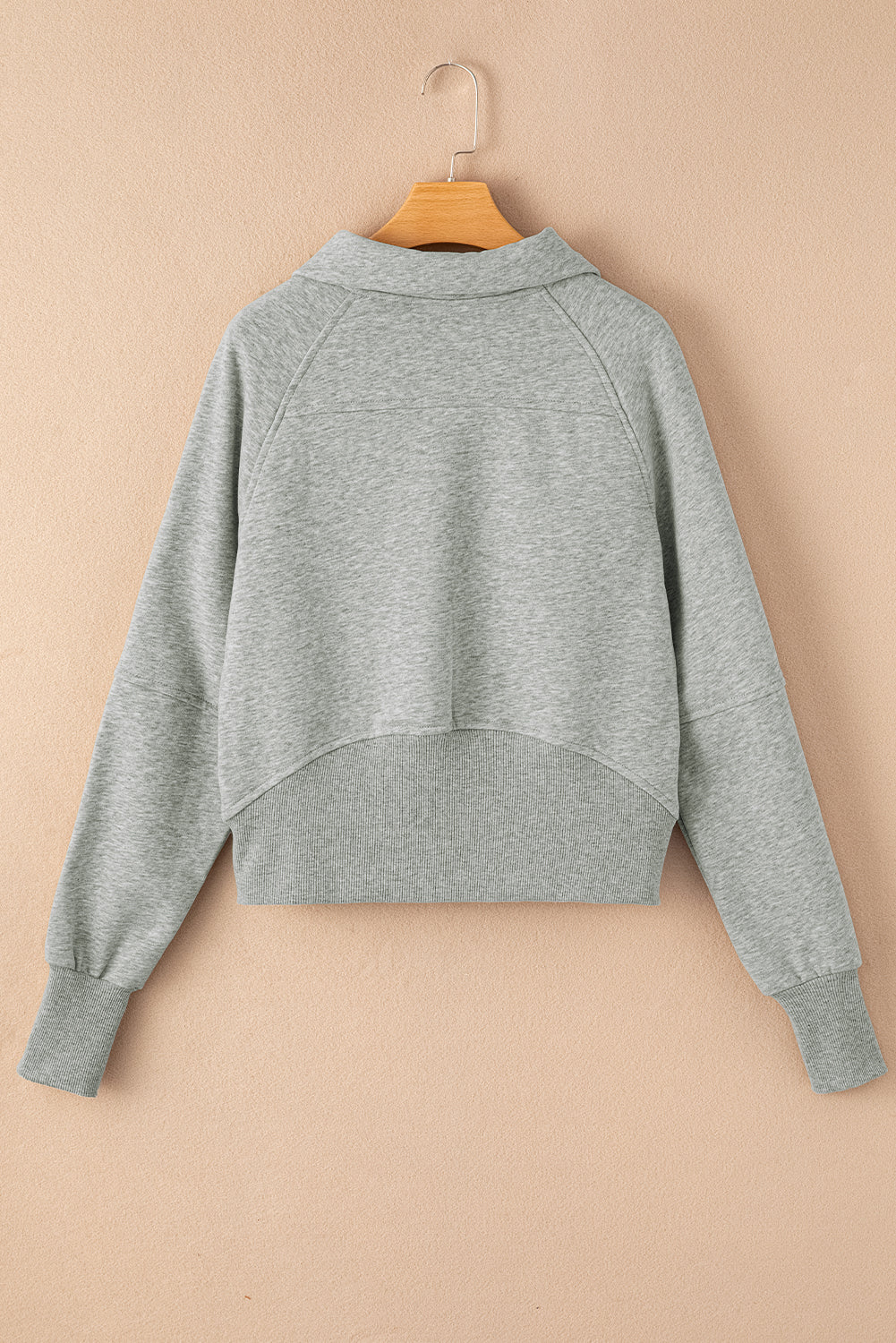 Gray Zip Up Stand Collar Ribbed Thumbhole Sleeve Sweatshirt - The Fair Lady Shop
