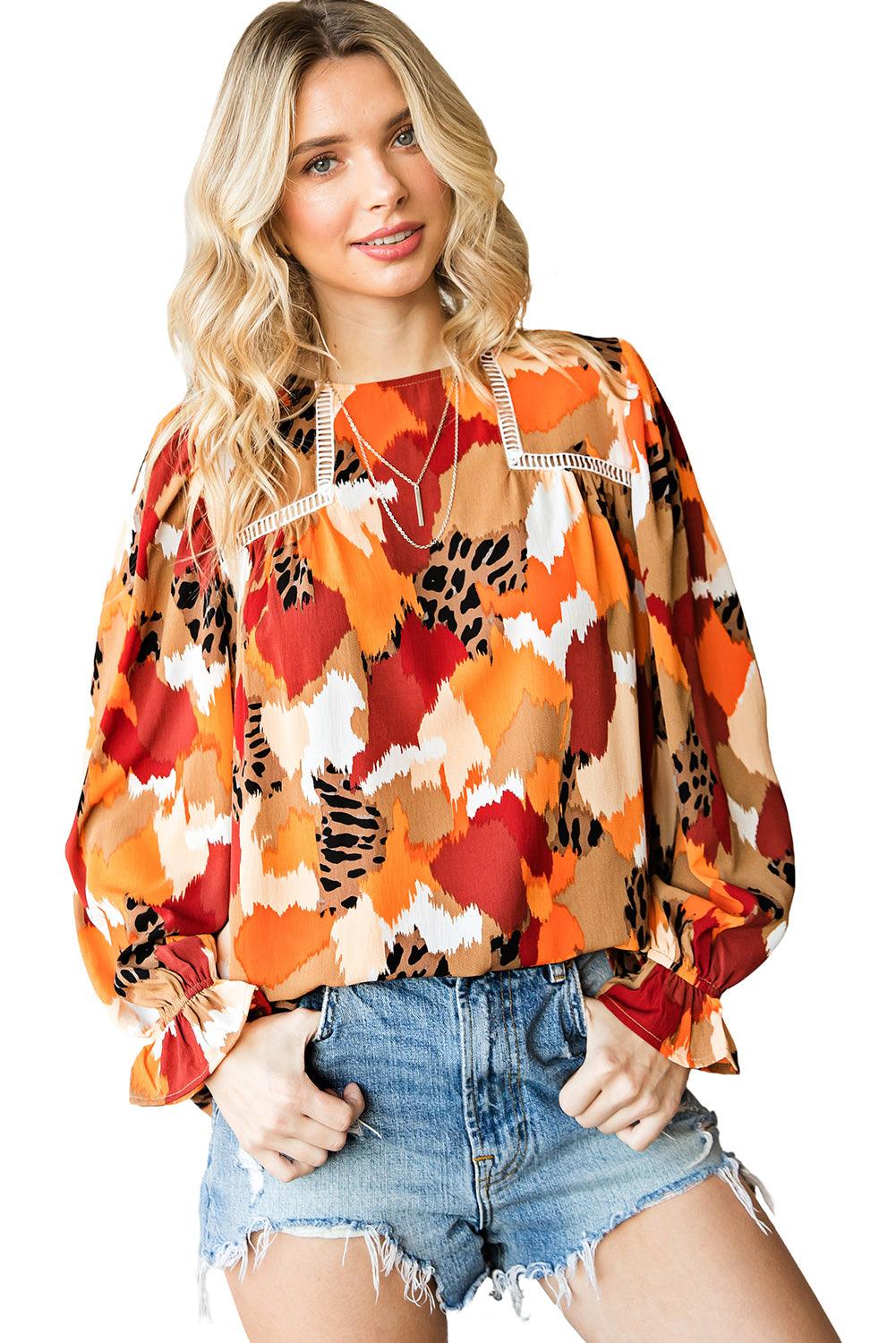 Multicolor Abstract Print Boho Ruffle Puff Sleeve Blouse - The Fair Lady Shop